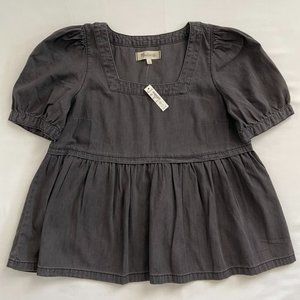 NWT Madewell Babydoll Washed Black Denim Top Sz XS